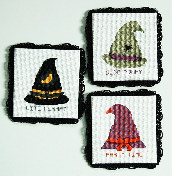 Three Hats. Stitch ct for each hat: 36w x 45. SRP $8.00